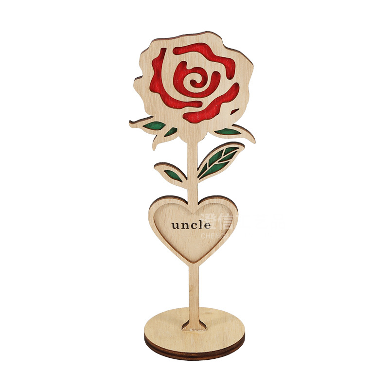 Picture of Father's Day Gift Wooden Ornaments Ins Style Rose Home Light Luxury Decorative Desktop Ornaments Wooden Crafts