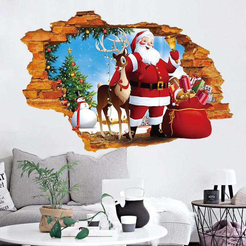 Fan Xi XH7247 Broken Wall Santa Claus Wall Stickers Bedroom Warm Christmas Living Room Dining Room Decoration Stickers