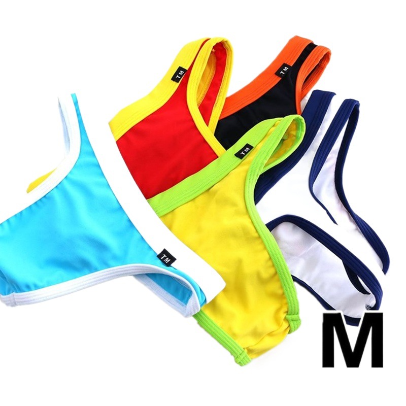 Men's thong sexy high stretch Ice Silk fabric low waist men's single thong sexy color matching men's T-pants without pocket