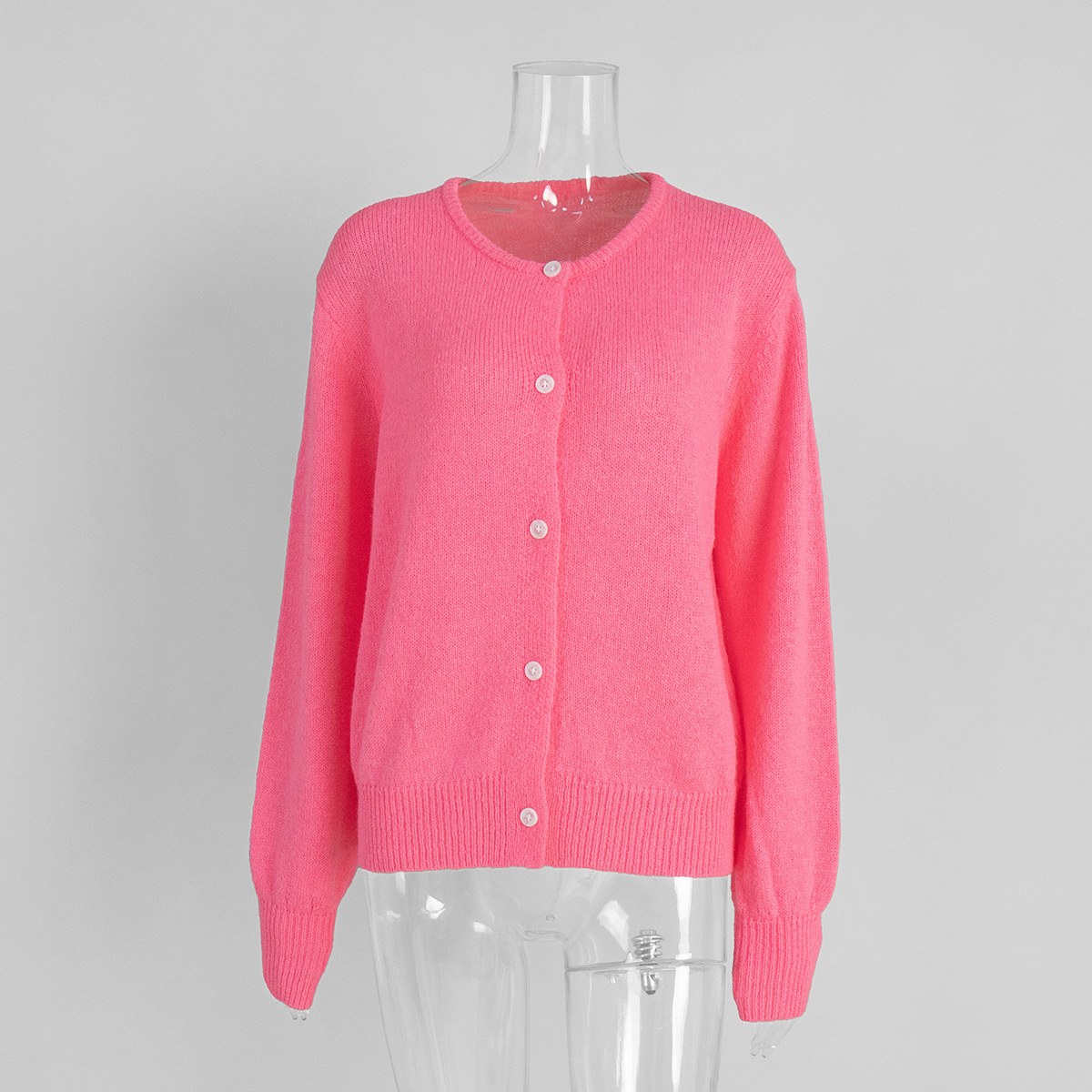 Picture of Candy-colored knit cardigan for women, European & American 2025 autumn/winter solid mohair cardigan, macaron-colored sweater for women