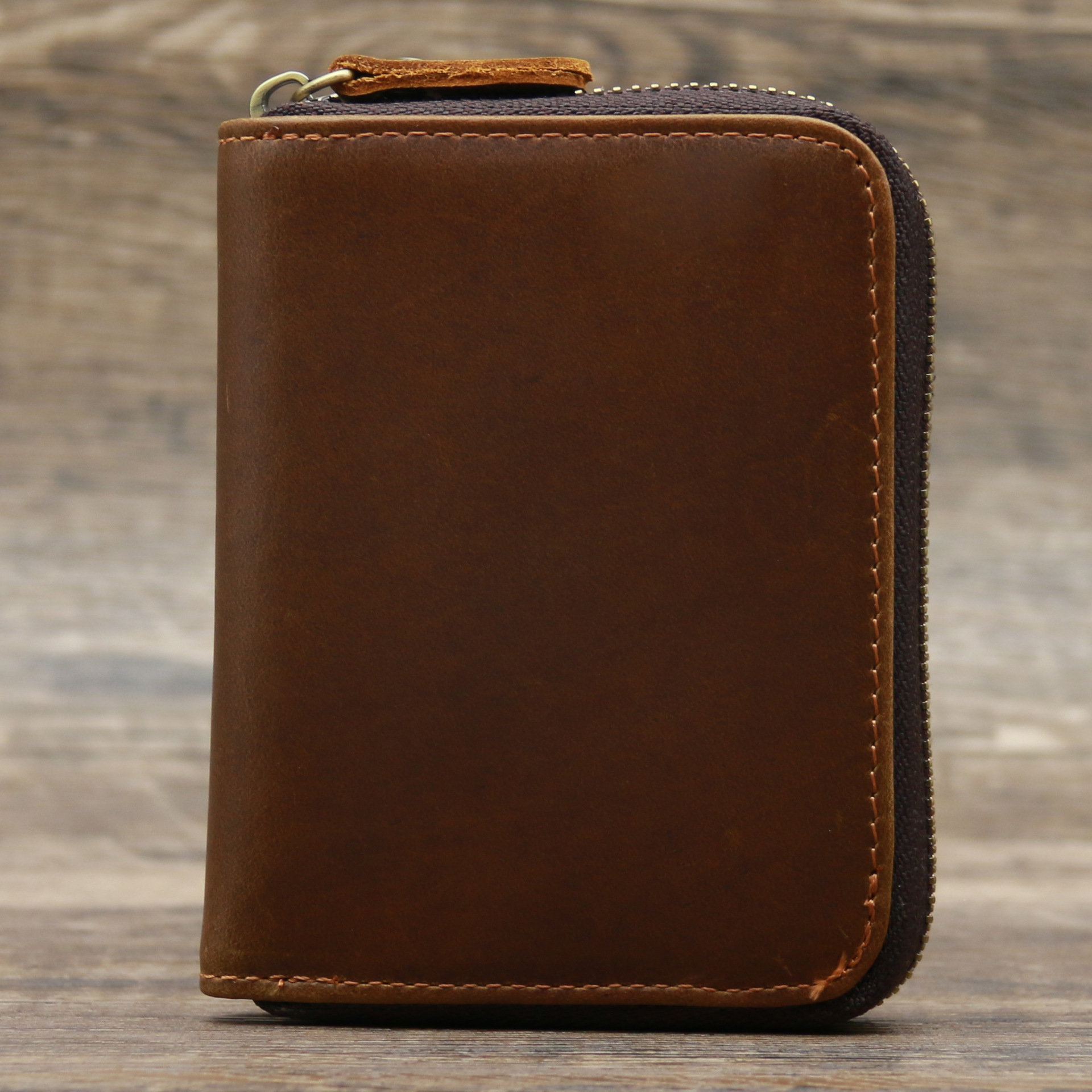 Picture of 9039 Short Wallet Men's Genuine Leather Wallet Crazy Horse Leather 80% off Wallet Card Holder Black Zipper Coin Wallet
