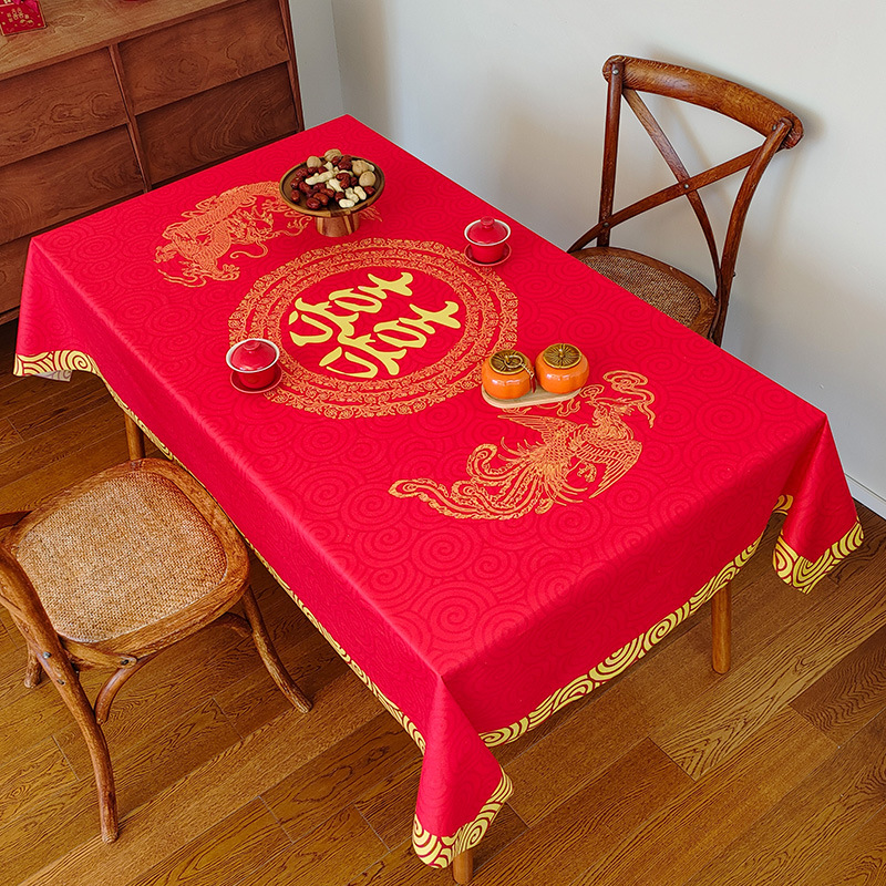 Picture of Wedding Tablecloth Red Festive Wedding Decoration Wedding Banquet Set Table Coffee Table Dining Tablecloth