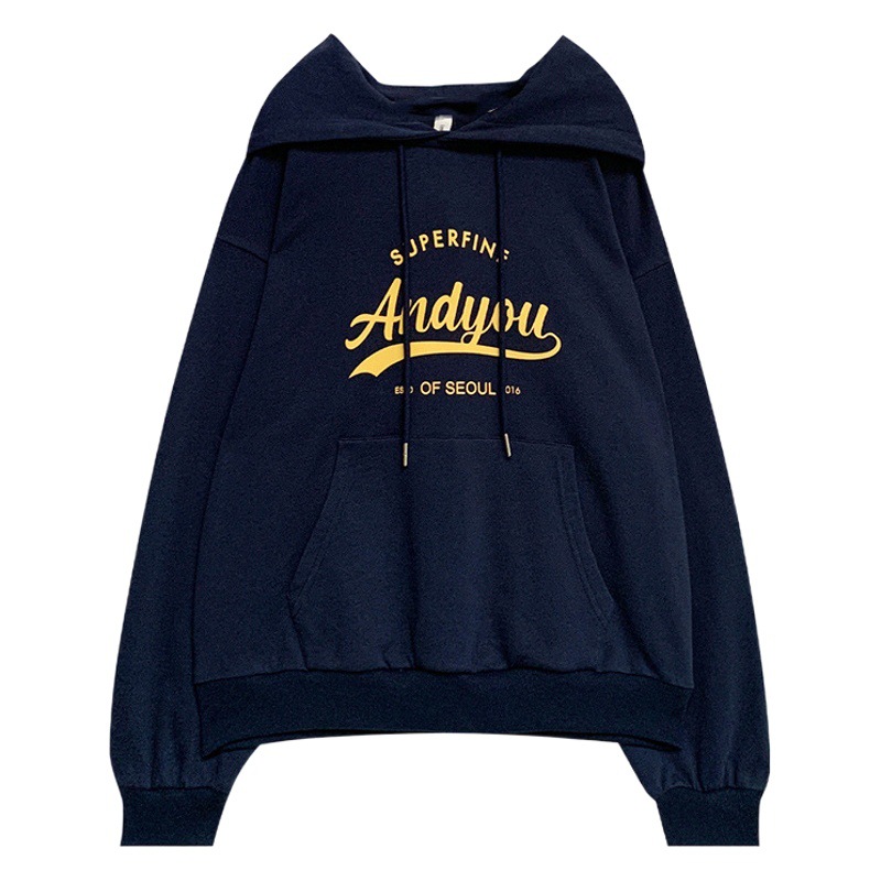 Fleece-lined hooded sweater women's autumn and winter New loose letter print Korean style fashionable student coat long sleeve top fashion