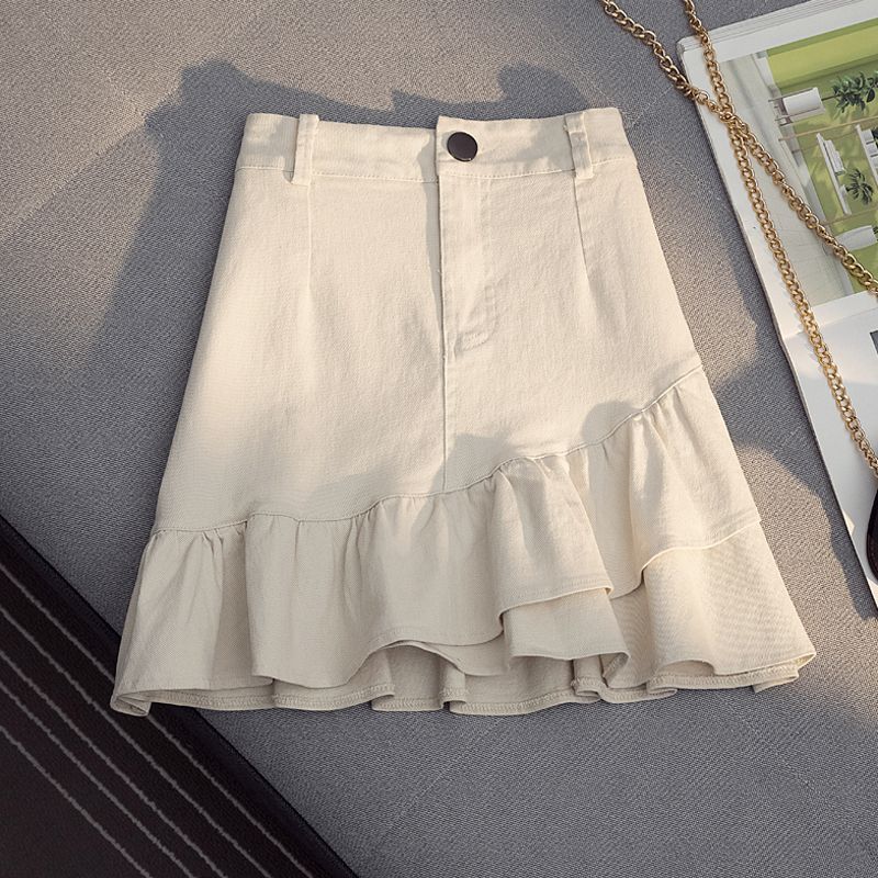 Irregular Denim Skirt 2023 Autumn and Winter High-end Women's Fashion Short High Waist Slimming A- shaped Hip Skirt
