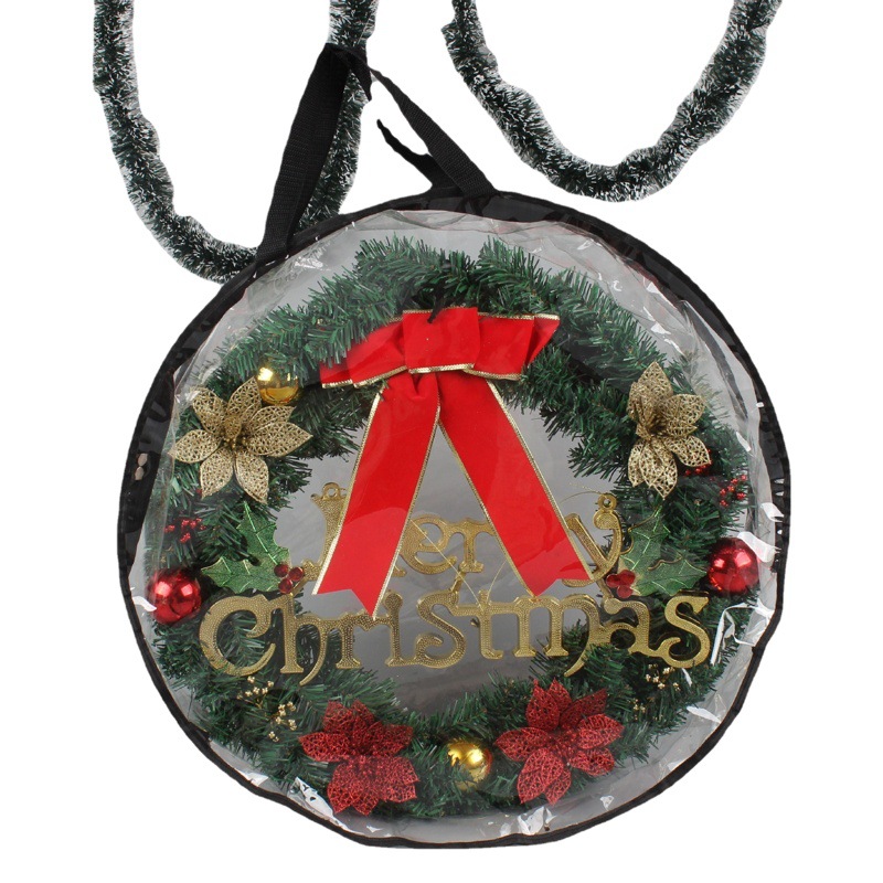 Cross-Border Christmas Wreath Storage Bag Christmas Tree Decorations Round Wreath Gift Transparent Pvc Storage Hanging Bag
