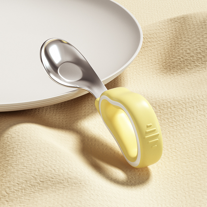 Picture of Baby self-eating spoon learning to eat training Spoon one-year-old special fork baby rice spoon children eating ingot spoon