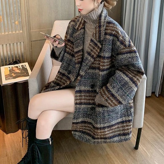 Picture of Plaid Woolen Suit Jacket Women's Mid-Length 2025 Autumn and Winter New Korean Style Small Tweed Quilted Outwear