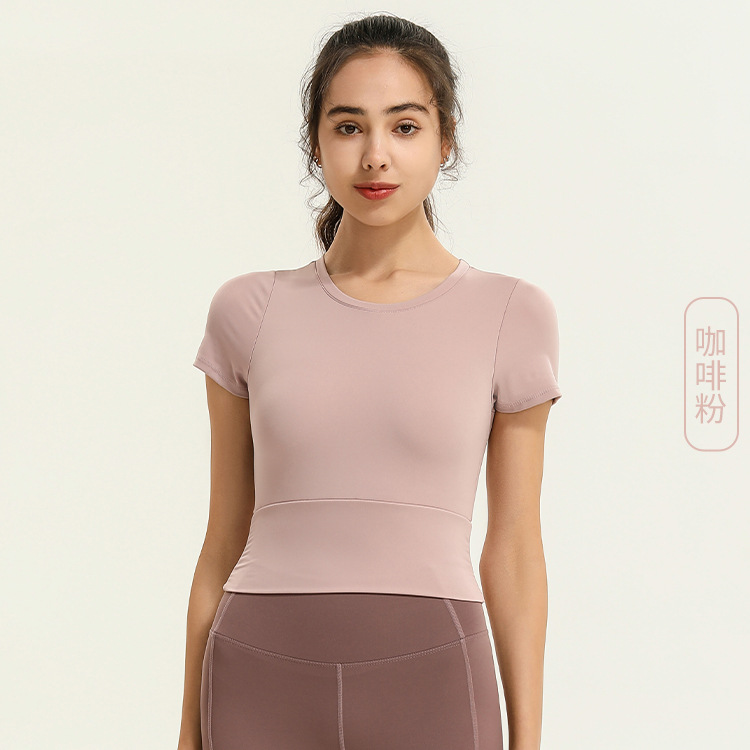 Picture of Summer New Cross-border Sexual Sports Top with Chest Pad Women's Short Tight Yoga Clothes Slim-fit Short-sleeved Fitness Clothes