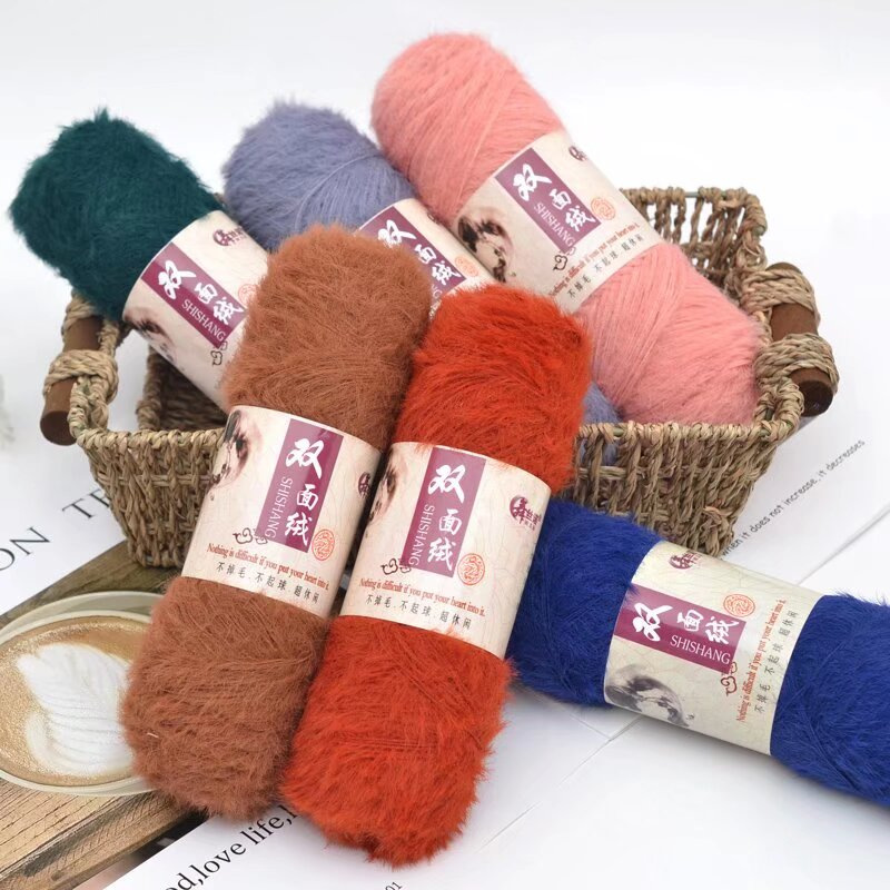 Double-sided velvet wool ball imitation fur line long hair mink wool fur mink wool line hand-woven medium thick scarf line