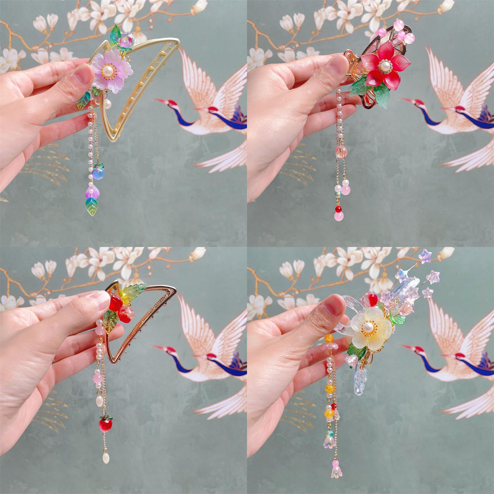 Picture of Ancient Style Hair Accessories for Children, Hanfu Hair Ornaments for Girls, Back-Of-Head Claw Clips, Chinese Style Pendant Hairpins, Butterfly