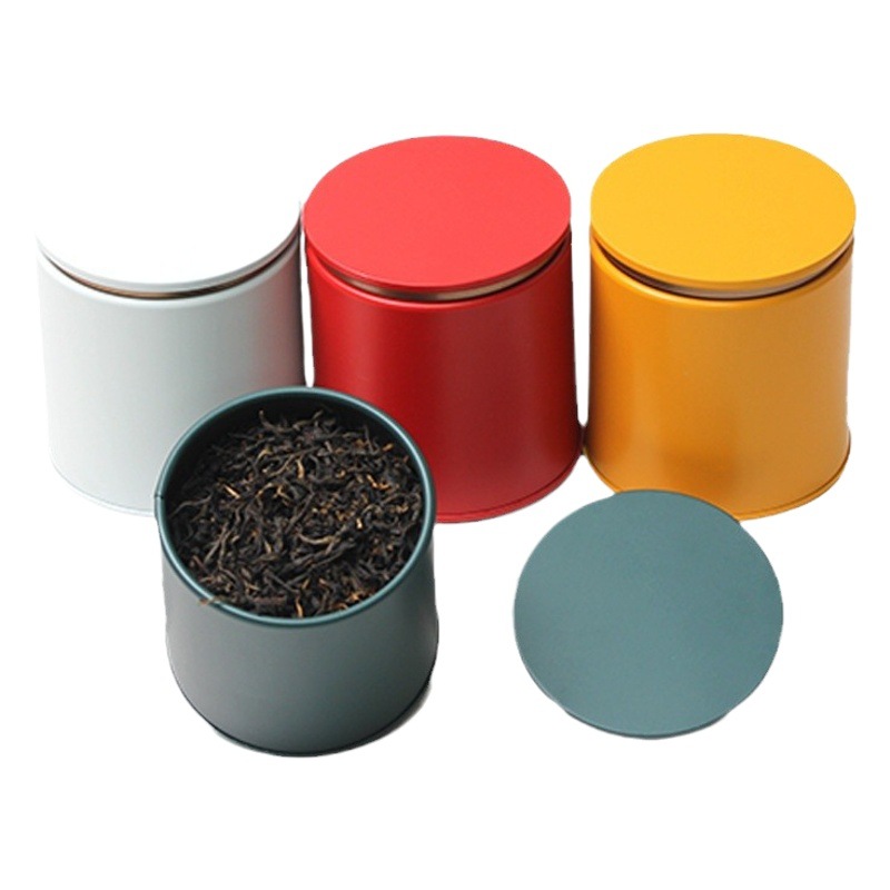 Green Tea Tea Packaging Jar Small Green Orange Tinplate Tea Leaf Jar Round Iron Jar Black Tea Frosted Iron Jar