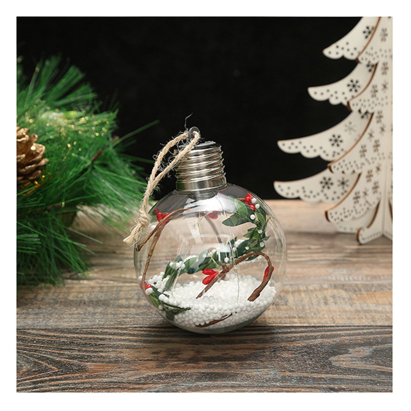 Cross-Border New 8cm Simulated Plant Christmas Decoration Pendant Creative Transparent Led Copper Wire Luminous Christmas Ball Wholesale
