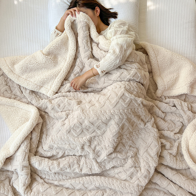 Picture of Thickened Coral Fleece Flannel Lamb Fleece Blanket Nap Sofa Blanket Office Shawl Air Conditioning Blanket