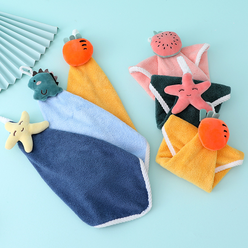 Hand towel hanging absorbent quick-drying small towel cute children coral fleece bathroom handkerchief wholesale