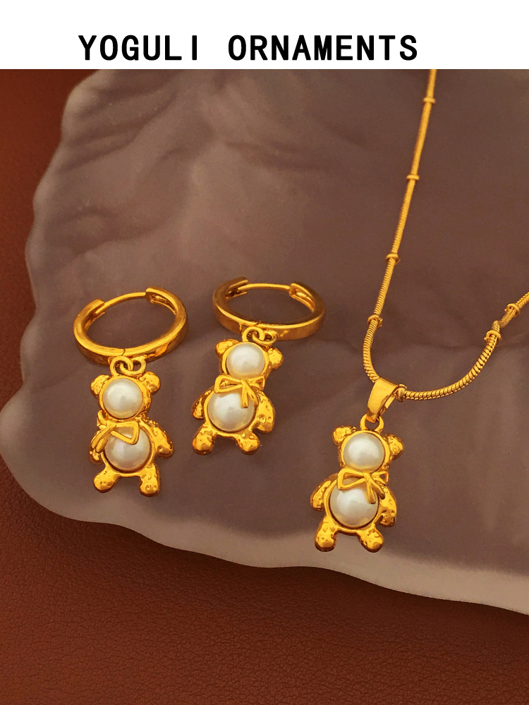 Independent design Korean temperament cartoon element bear necklace earrings fashion cute playful new earrings 1054