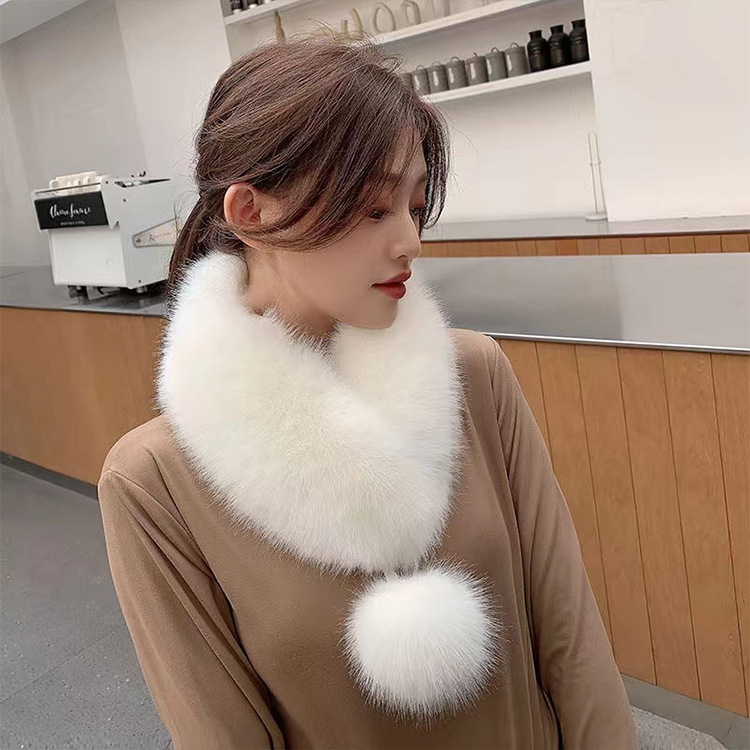 Scarf women's Korean-style all-match fur ball scarf faux fur plush collar winter cross fur Rex rabbit fur warm plus