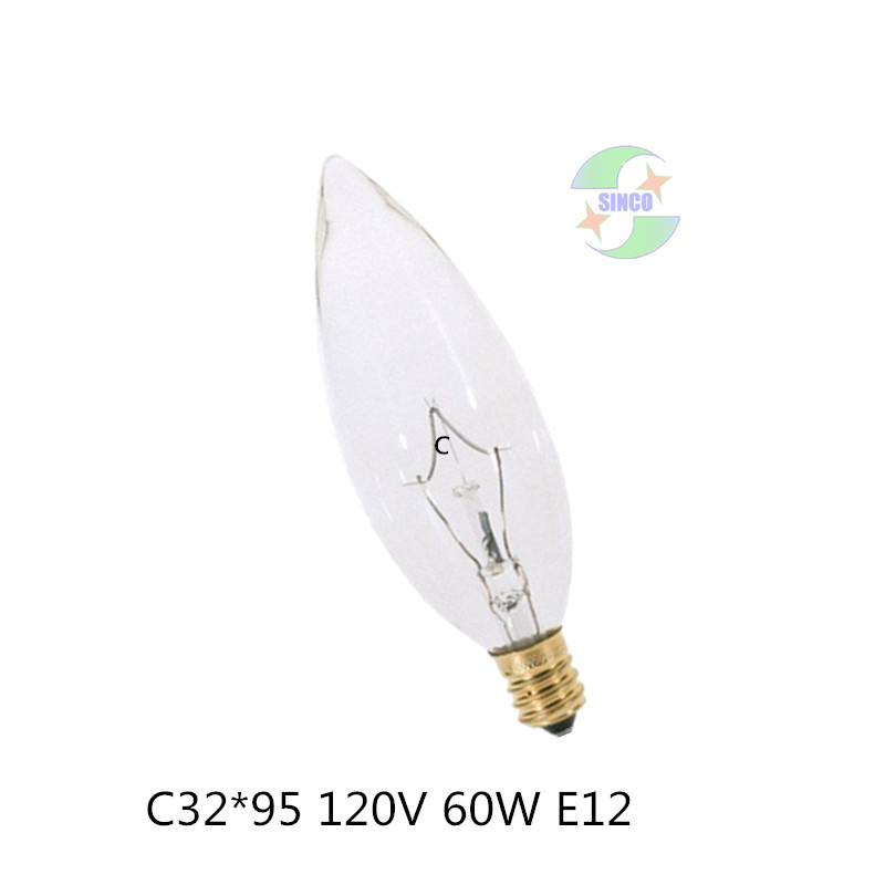 Picture of C32 120V60W Screw E12 Standard Incandescent Lamp Transparent Candle Bulb Chandelier Bulb Dimmable
