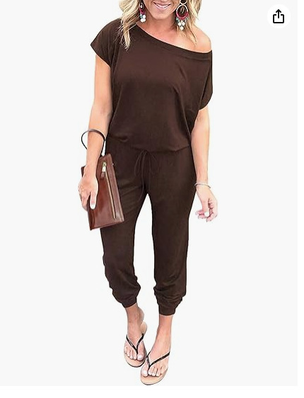 Picture of 2024 European and American Cross-border Spring and Summer Fashion Slanted Shoulder Short-sleeved Flap Pocket Pants Women's Jumpsuit