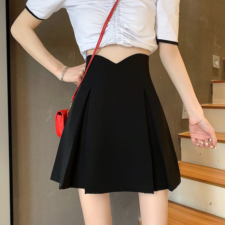Pleated Short Skirt Slimming chubby girl Skirt Women's Summer 2220 Hip A- shaped plus size Hip Skirt Covering High Waist Anti-glare