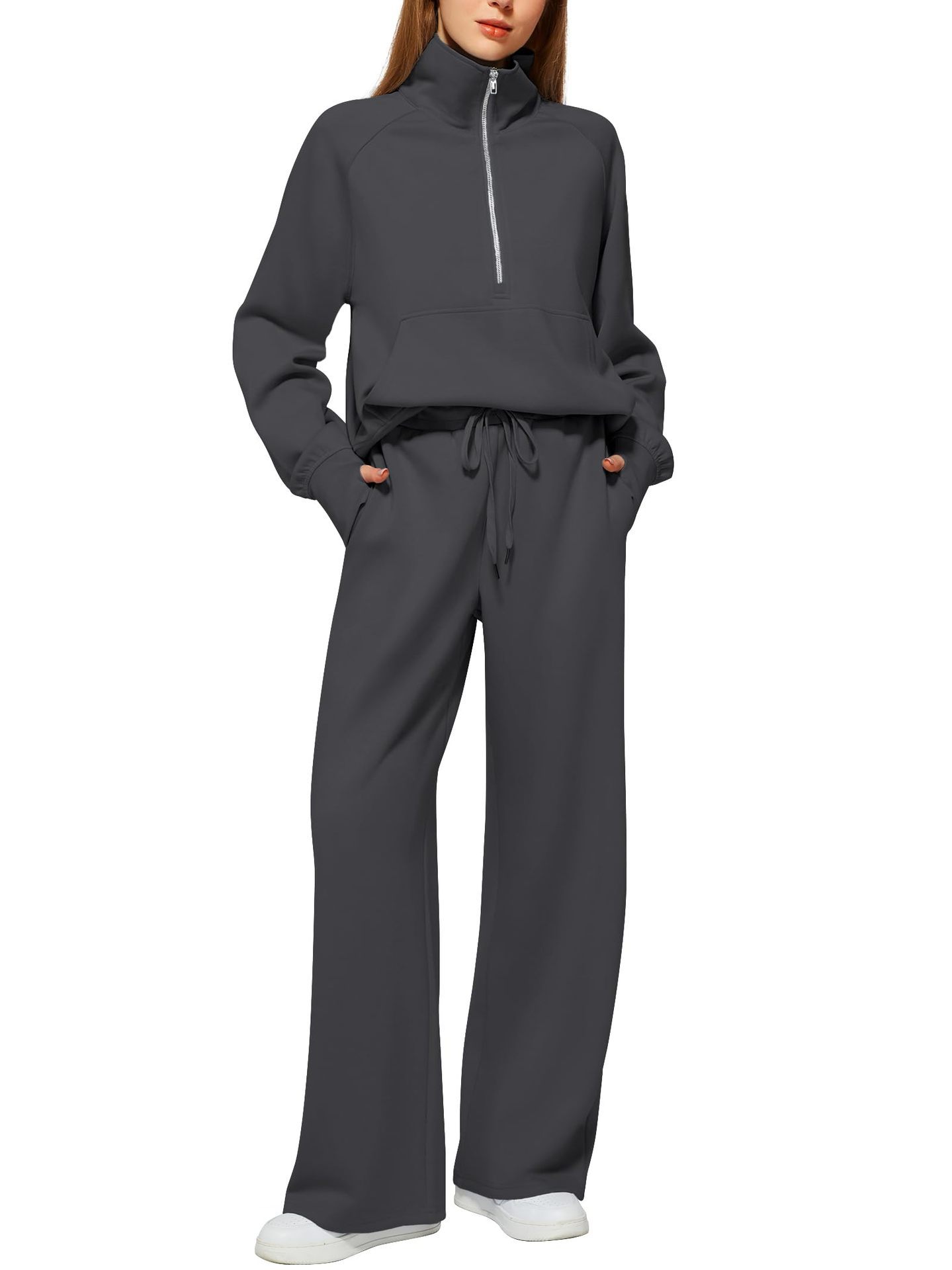Picture of 2025 European and American Amazon European and American Style Two-Piece Oversized Half-Zip Sweatshirt Wide-Leg Sweatpants Casual Set