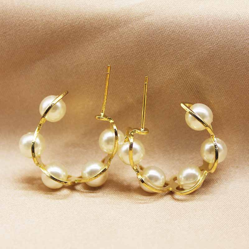 Picture of Cross-border C- shaped Joker Korean Pearl Elegant Earrings Love Creative Small Ear Ring