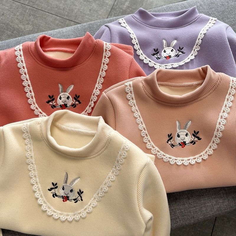 Girls' fleece-lined bottoming shirt sweater 2022 new children's autumn and winter western style little girl's one-piece velvet warm top