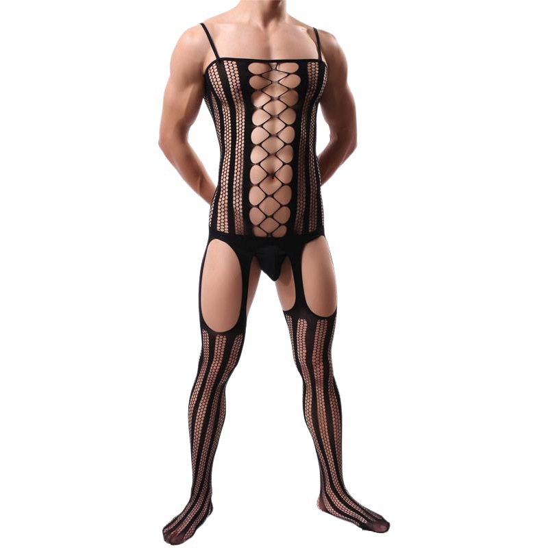 Men's One-piece stockings men's one-piece mesh socks high elastic four-side hollow sling one-piece mesh socks
