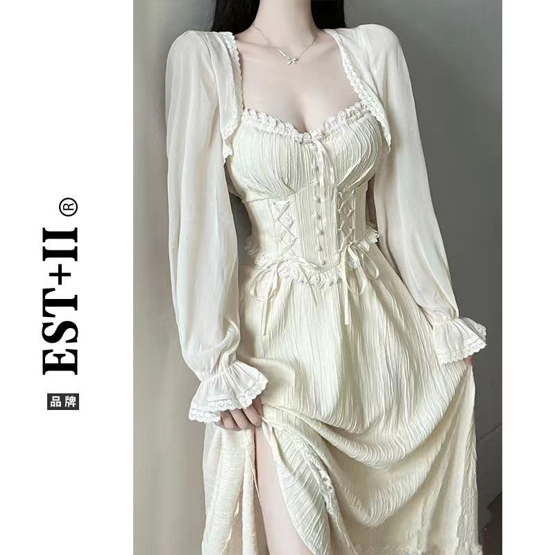 Picture of Summer Tea Break French Fairy Dress Seaside Vacation Strap Dress Royal Sister Chanel Style suit