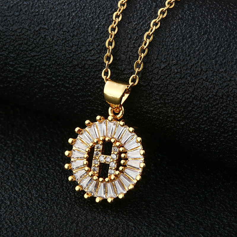 Picture of Letter Necklace Women's Necklace 26 Letters Copper Inlaid Cubic Zircon Vacuum Electroplated Stainless Steel Chain Necklace