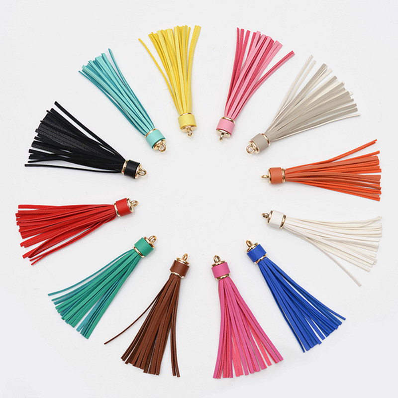 Korean version of gold Baotou pu Tassel Keychain accessories ladies bag car DIY leather tassel pendant wholesale