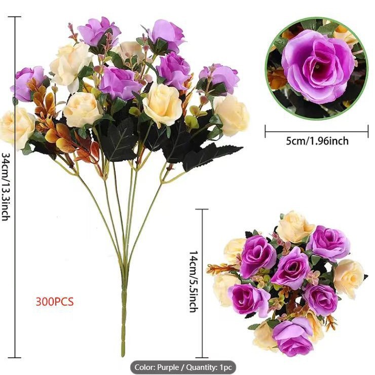 Picture of Cross-Border Amazon Artificial Flowers Artificial Rose Bouquet Plastic Silk Flowers Wedding Florals Export Decorative Flowers Artificial Flowers