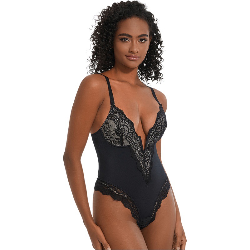 Shein Aliexpress European and American Popular Lace Sexy Adjustable Suspender Jumpsuit Waist V Neck Lace Shapewear