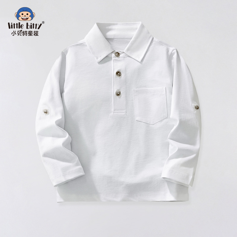 Picture of 2025 Spring and Autumn Children's POLO Shirt Long-sleeved Lapel Middle School Boys and Girls School Wear Class Clothes Breathable Cotton Base Shirt