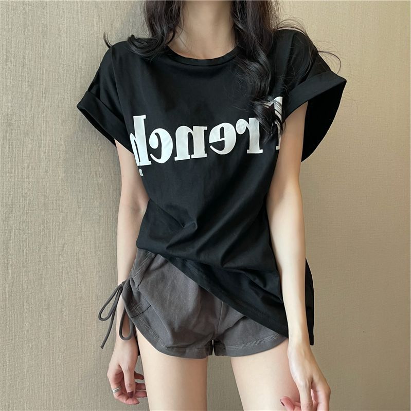 Picture of 2025 New Online Celebrity Ins Super Hot Slim Shoulder Sweet Cool Short-sleeved T-shirt Loose Women's Summer Student Top Trendy