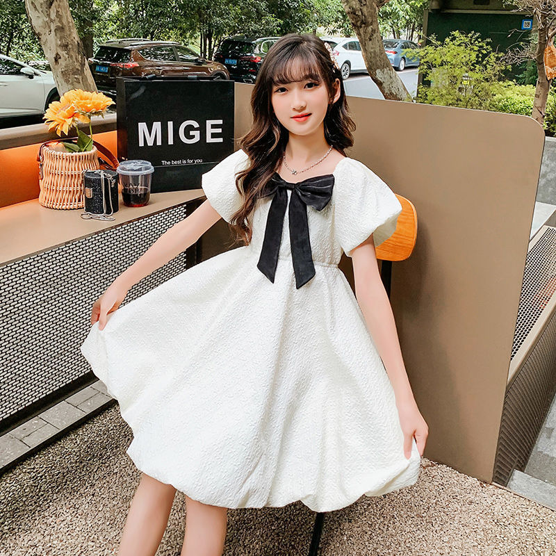 Girls Puff Sleeve dress New Summer Fashionable Western Style Bow Children's Wear Girls Cute Western Style Princess Dress