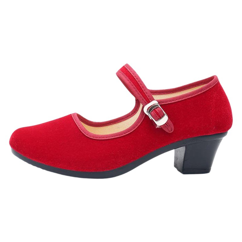 Old Beijing Cloth Shoes New Mid-heel Women's Work Shoes Red Non-slip Performance Etiquette Hotel Square Dance Shallow Mouth Women's Shoes