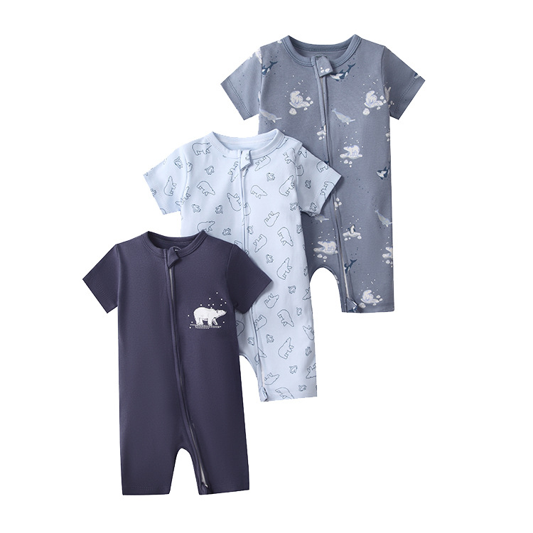 Picture of Foreign trade children's clothing summer baby jumpsuit short sleeve double zipper climbing clothing newborn baby gift box for cross-border