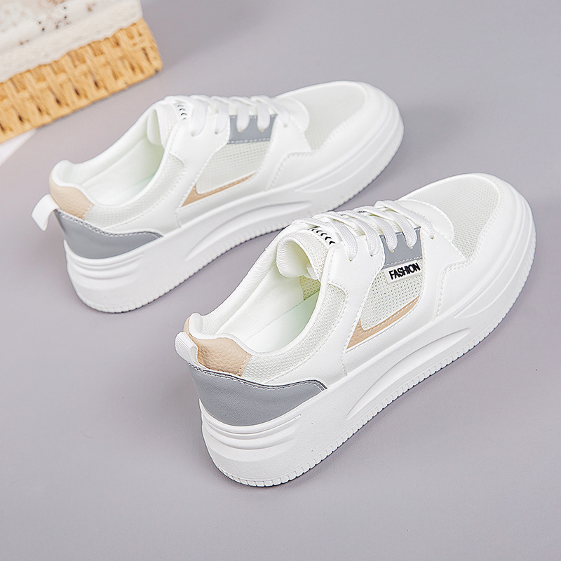 White Shoes Women's 2025 Summer Breathable Mesh Women's Shoes Thin Casual sneaker All-match Thick-soled Student Board Shoes