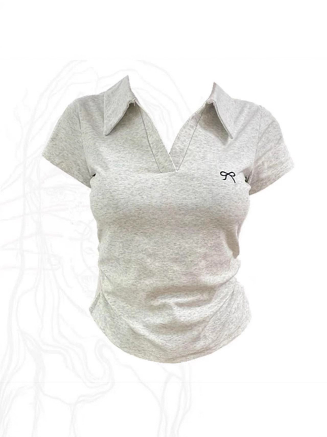 2025 niche polo collar straight shoulder short-sleeved T-shirt summer foreign style to reduce age and slim waist slimming casual top ins trendy girl