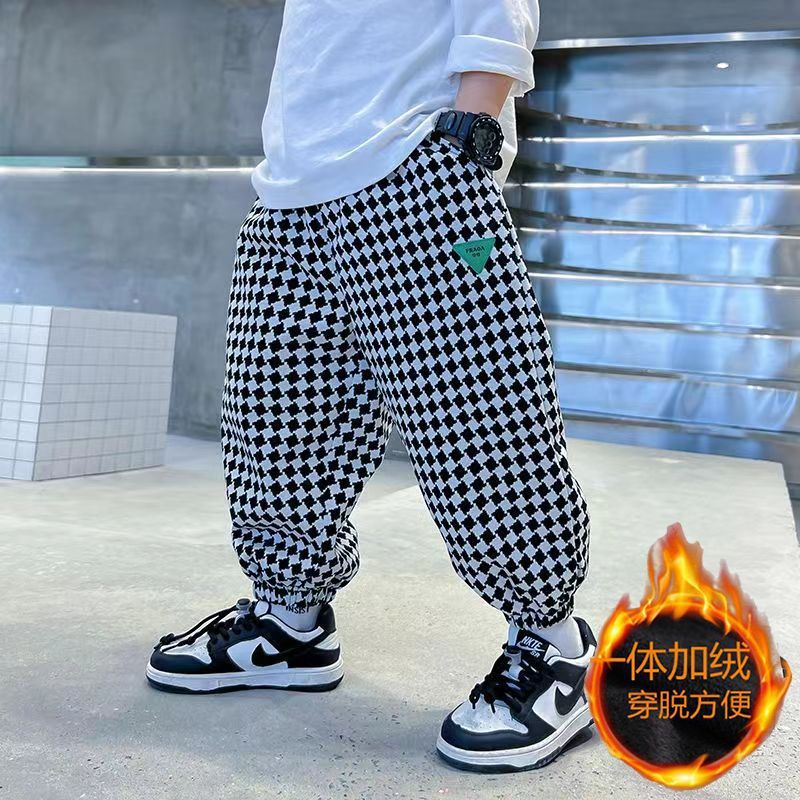 Picture of Children's Pants Boys and Girls Fleece-lined Sweatpants Sports Pants Winter Spring and Autumn Mid-size Children's 2023 New Trendy Trousers