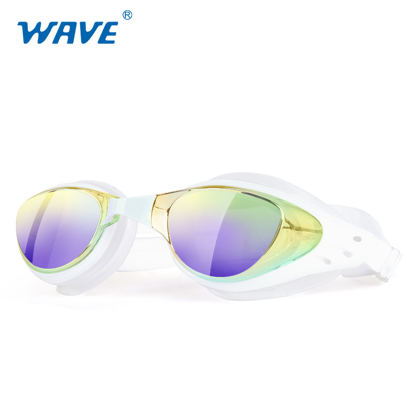 Picture of wave professional silicone waterproof anti-fog plating HD men and women swimming goggles large frame swimming goggles