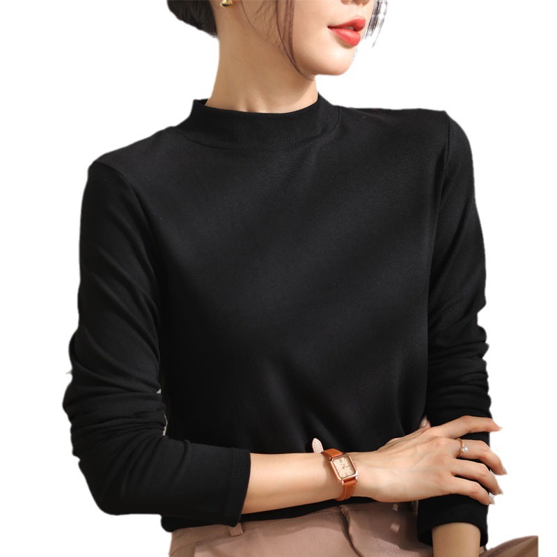 Picture of Autumn/winter 2024 semi-high collar base shirt women's long-sleeved T-shirt solid color temperament Joker inner top shaking voice direct supply