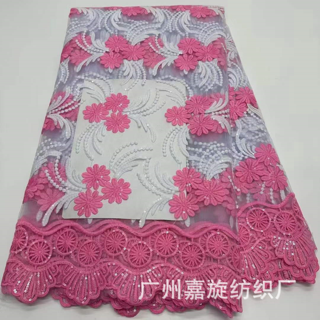 costume plant flower three-dimensional floating flower fabric sequins dress European and American pink mesh lace JX4169