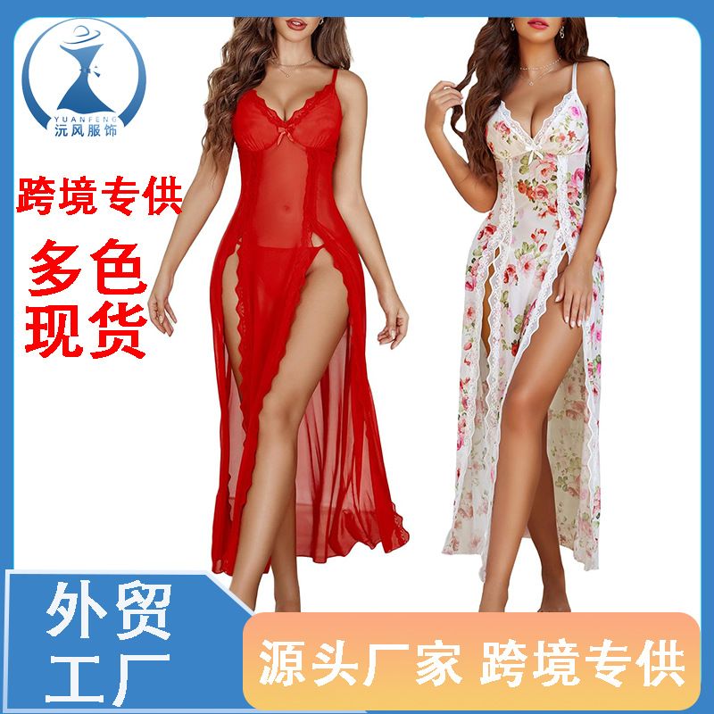 Cross-border New Sexy Underwear Split Sexy Strap Dress Lace Sexy Mesh Perspective suit Factory Outlet
