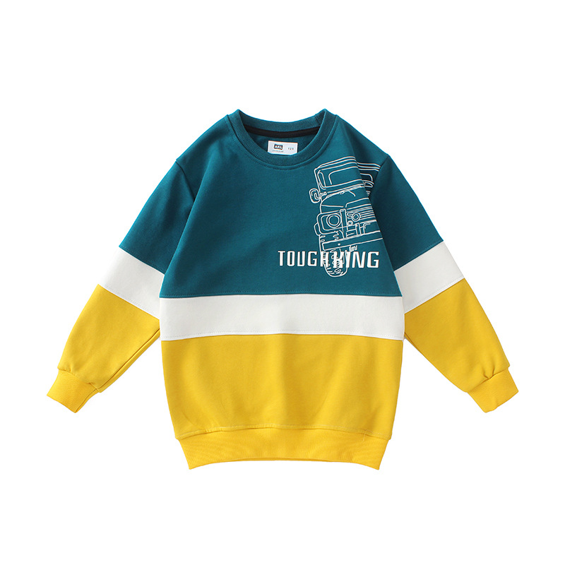 Picture of Spring and autumn Korean version of the new boys terry sweater big children reflective printing color matching long sleeve children's sweater wholesale