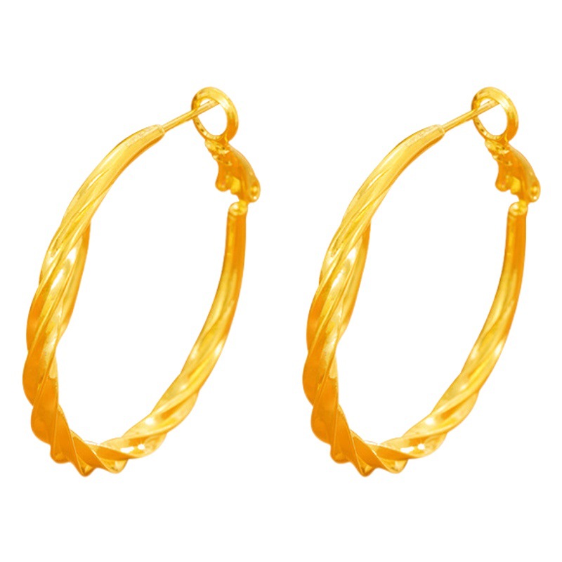 New Large Ear Ring Twist Light Luxury Circle Copper Alloy Large Circle Earrings Simple Striped Earrings Women's Fashion All-match