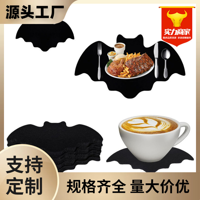 Felt Bat Placemat Halloween Table Mat Black Bat Non-slip Heat-resistant Tableware Mat Party Table Decoration Supplies