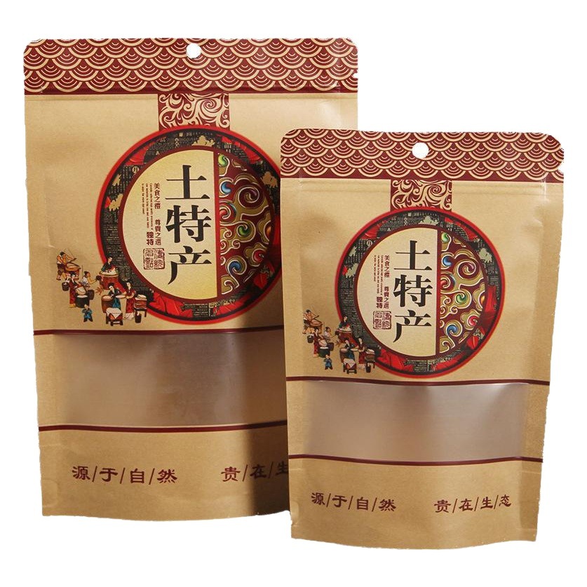 Native specialty packaging bag agaric mushroom self-sealing self-supporting sweet potato dried brown sugar Dried Fruit Nut Kraft paper 100