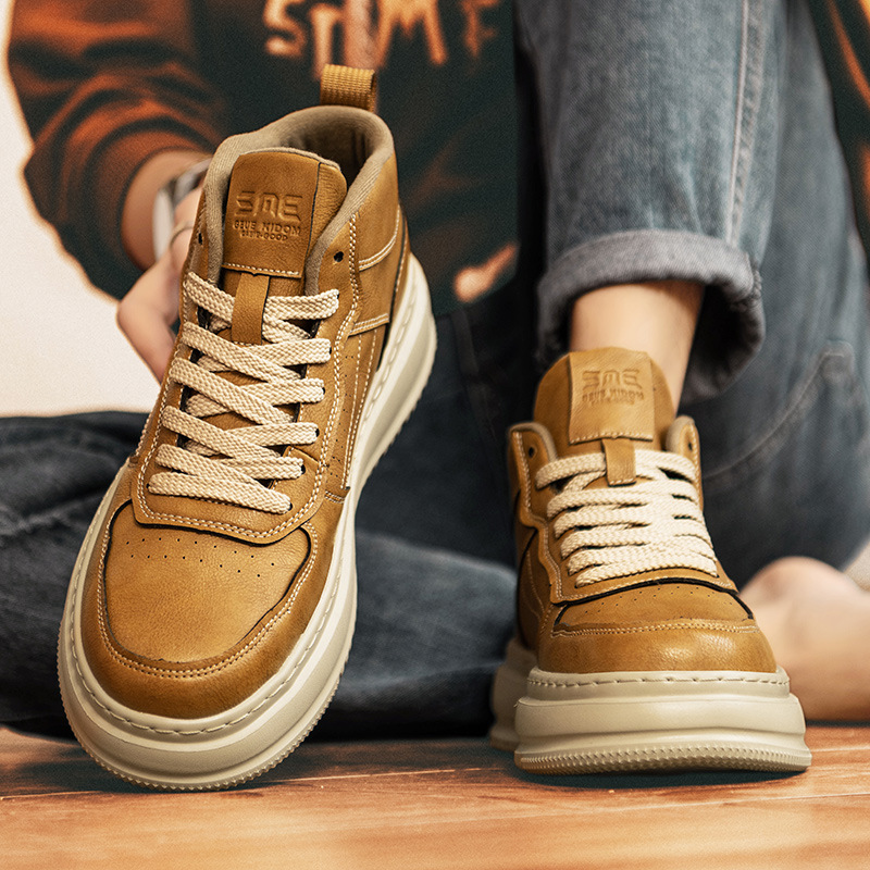 Men's High-top Trendy Shoes All-match British Style Men's Thick-soled High-end Martin Boots Casual Sports Non-slip Leather Sneakers