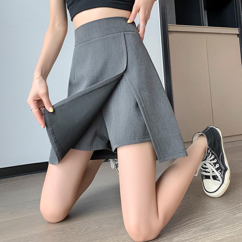 Hip skirt skirt women's slightly fat plus size black A- line skirt high waist new skirt irregular split skirt summer